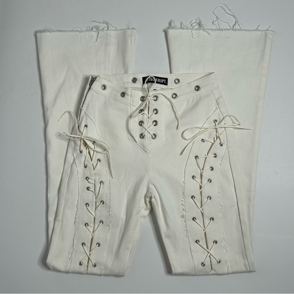 Dolls Kill Jeans Nwot Dolls Killthe Kript White Lace Up Flare Mirami Jeans Poshmark